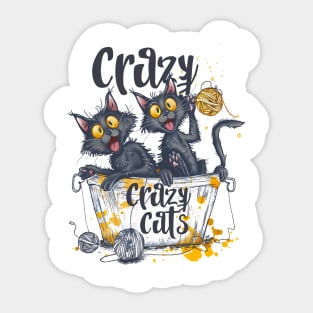 Cats playing with balls of yarn Funny T-shirt 2-01 Sticker